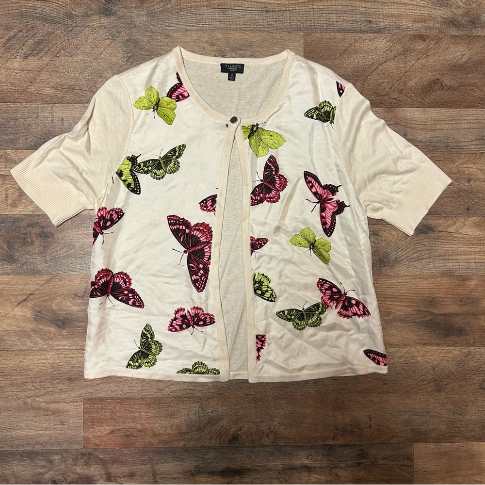 talbots petites butterfly short sleeve silk shirt